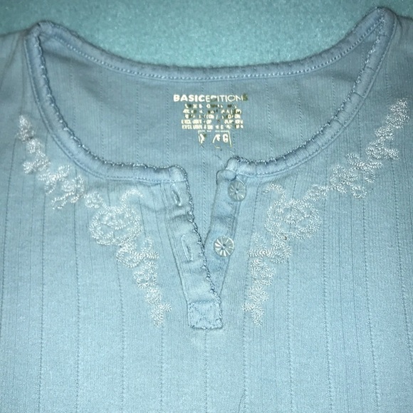 BASIC EDITIONS embroidered details short sleeve cotton light blue size XL - Picture 2 of 9